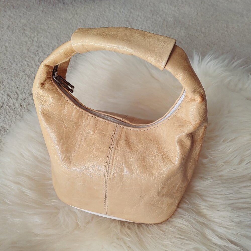 Custom Made Aged/Yellowed-White Leather Mini Handbag